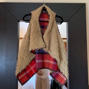 Reversible fur/plaid vest